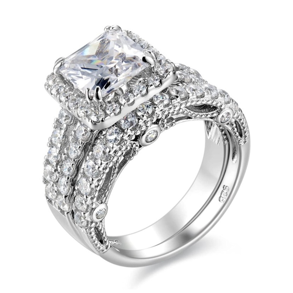 4Ct Engagement Ring for Women Sterling Silver Cubic Zirconia Wedding Bands Set - Picture 6 of 6
